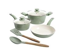 Gibson Home Plaze Café' - Set di 7 pentole in ceramica antiaderente in alluminio forgiato, con base a induzione e manico in bachelite Soft Touch, colore: verde menta