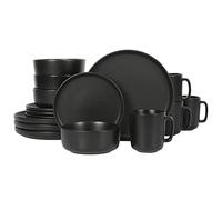 Gibson Home Zuma - Set di piatti in gres, 16 pezzi, ciotole e tazze, colore: nero opaco