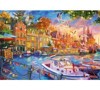 Gibsons Harbour Reflections - Puzzle da 500 pezzi per adulti - Romantico tramonto Blaze Sky & barche che ondeggiano delicatamente - Opera di Liliia Artbeat - Puzzle sostenibile di alta qualità
