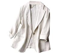 GIBZ Blazer da Donna Lino Elegante Casual con Un Bottone Manica 3/4 Cappotto Primavera, Beige, XL