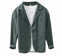 GIBZ Blazer da Uomo in Lino Casual Giacca Sportivo Leggero a 2 Bottoni Abito Vintage con Risvolto con Tasche per Estate Primavera, Grigio, L