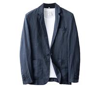 GIBZ Blazer Uomo Casual Lino Tempo Libero Leggera Giacca Giacche da Abito Primavera Estate Revers a Righe con Un Bottone Blu XS