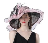 GIBZ Cappelli Fascinator Organza da Donna Large in Pizzo con Tesa Floreale Elegante Cappello da Sole per Tea Party Matrimonio Chiesa, Rosa