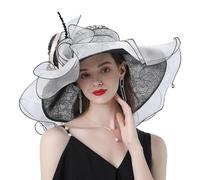 GIBZ Cappelli Fascinator Organza da Donna Large in Pizzo con Tesa Floreale Elegante Cappello da Sole per Tea Party Matrimonio Chiesa, Bianco