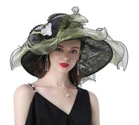 GIBZ Cappelli Fascinator Organza da Donna Large in Pizzo con Tesa Floreale Elegante Cappello da Sole per Tea Party Matrimonio Chiesa, Verde