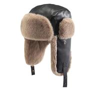 GIBZ Cappello Aviatore Donna Berretto Invernale Antivento in Peluche Cappello Russo in Pelle, Nero