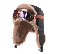 GIBZ Cappello da Aviatore, Berretto da Trapper Russo con Paraorecchie in Pelliccia Caldo, Ushanka Antivento Invernale Unisex, Nero