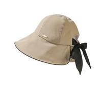 GIBZ Cappello da Sole da Donna con Foro per Coda di Cavallo Elegante Bucket Hat con Fiocco Tesa Larga Protezione UV per Estivo, Cachi