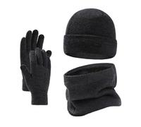 GIBZ Cappello Uomo Caldo Sciarpa Invernale Guanti in Pile Caldo Berretto a Maglia Set 3 Pezzi Grigio Scuro