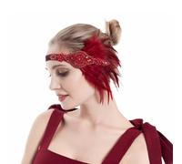 GIBZ Donna 1920s Vintage Flapper Fascia per Capelli, Strass Piume Gatsby Copricapo, Glitter Head Accessories per Party, Rosso
