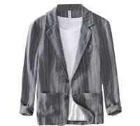 GIBZ Giacca da Uomo Blazer in Lino Casual a Righe Jacket Sportivo Leggero a 2 Bottoni Elegante con Tasche per Estate Primavera, Grigio, XL