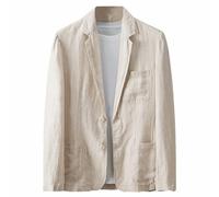 GIBZ Giacca da Uomo in Lino Giacche da Abito Semplice Casual alla Moda Cappotto Blazer Sportivo Traspirante con Tasca per La Primavera Estate Autunno Beige M