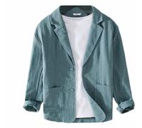 GIBZ Giacca da Uomo in Lino Primavera Estate Giacche da Abito Semplice Versatile e Ampia con Risvolto Dentellato Cappotto Blazer Sportivo a 2 Bottoni con Tasca Blu M