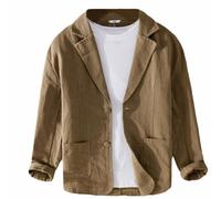 GIBZ Giacca da Uomo in Lino Primavera Estate Giacche da Abito Semplice Versatile e Ampia con Risvolto Dentellato Cappotto Blazer Sportivo a 2 Bottoni con Tasca Marrone L