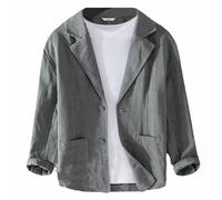 GIBZ Giacca da Uomo in Lino Primavera Estate Giacche da Abito Semplice Versatile e Ampia con Risvolto Dentellato Cappotto Blazer Sportivo a 2 Bottoni con Tasca Grigio M