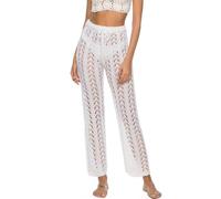 GIBZ Pantaloni da Spiaggia da Donna Pantaloni Copricostume a Vita Alta con Elasticizzati Coulisse Lavorati all'Uncinetto, Bianco, XL