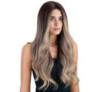 GIBZ Parrucca Lungo Ondulata con Mèches Parrucche In Pizzo Completo Biondo Castano con Mèches Ombré Capelli Sintetici per Donne Partito Quotidiane Multicolore 60cm