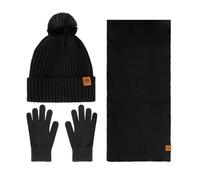 GIBZ Sciarpa Cappello e Guanti Invernale per Donna Uomo Guanti Touch Screen Caldo in Pile Berretto a Maglia con Pompon Set 3 Pezzi Nero