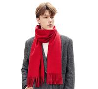 GIBZ Sciarpa da Uomo, Scialle Caldo e Morbida con Frange Elegante, Pashmina Foulard Spesso in Cashmere per Autunno e Inverno, Rosso Scuro, 34 x 200 cm