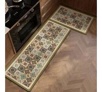 GIBZ Set di 2 Tappetini da Cucina Boho Tappeti da Cucina Imbottiti e Anti-Fatica Antiscivolo e Comodi 2 Pezzi Tappeto per Lavello Corridoio Sala da Pranzo e Ingresso Verde 50x80cm+50x160cm