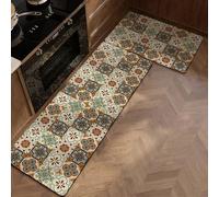 GIBZ Set di 2 Tappetini da Cucina Boho Tappeti da Cucina Imbottiti e Anti-Fatica Antiscivolo e Comodi 2 Pezzi Tappeto per Lavello Corridoio Sala da Pranzo e Ingresso Marrone 50x80cm+50x160cm