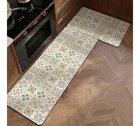 GIBZ Set di 2 Tappetini da Cucina Boho Tappeti da Cucina Imbottiti e Anti-Fatica Antiscivolo e Comodi 2 Pezzi Tappeto per Lavello Corridoio Sala da Pranzo e Ingresso Multicolore 40x60cm+40x120cm