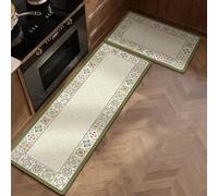 GIBZ Set di 2 Tappetini da Cucina Boho Tappeti da Cucina Imbottiti e Anti-Fatica Antiscivolo e Comodi 2 Pezzi Tappeto per Lavello Corridoio Sala da Pranzo e Ingresso Verde 40x60cm+40x120cm