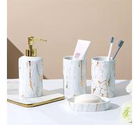 GIBZ Set di Accessori da Bagno in Ceramica da 4 pezzi in Stile Moderno Set di Accessori da Appoggio di Lusso Portasapone, Portaspazzolino, Dispenser di Sapone, Bicchiere da Bagno Bianco