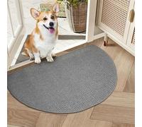 GIBZ Tappeto Ingresso Semicircolare Zerbino Tricotato in Iuta Artificiale Antiscivolo Resistente Tappetino Assorbente per Uso Interno ed Esterno Grigio 60 x 90 cm