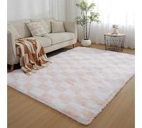 GIBZ Tappeto Scacchi Rettangolare Pelo Lungo Tappeti Scacchiera Salotto Antiscivolo per Camera da Letto e Soggiorno Moderno Morbido Lavabile Rosa 50x200cm