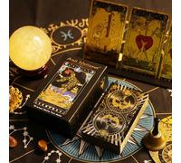 GIBZ Tarocchi Carte Glitter Gold Foil, Tarot Set 78 Mazzi in PVC Smerigliato, con Guida Colorata e Scatola per Principianti