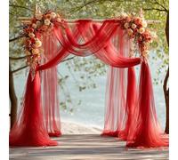 GIBZ Tenda di Sfondo in Rete Grandi Tende per Matrimonio Feste Compleanno Elegante Decorazione Drappeggi in Tulle Trasparente, Rosso, 80x800cm