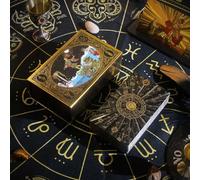 GIBZ Vintage Original Design Tarocchi Carte 78 Pezzi Nero Oro Foil | Mazzo di Tarot con Libro Guida e Scatola di Lusso