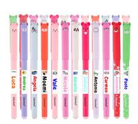 Gicaprice Kit Penne Gel Cancellabili Cancellotte con Etichette Adesive Personalizzate - 24 Blu + 48 Etichette - Penne a Gel per Scuola con Nome - Tema Animaletti - Fusto Soft Touch - Punta 0,7 mm