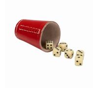 GICO 5903 - Bicchiere da cubo in vera pelle standard (9 cm), colore: Rosso con 6 cubi