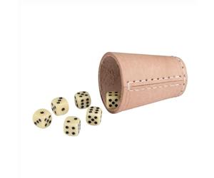 GICO Bicchieri Tazza per Dadi, coppetta qualità in Vera Pelle, Standard (9 cm) con 6 Dadi, 5902