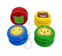 GICO JoJo 6477 - Set di 4 diversi jojos in legno con divertenti motivi di animali, regalo di compleanno per bambini