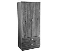 Gicos Armadio 2 Ante 2 cassetti 80x52x190cm Grigio arredo Camera da Letto 3882/180