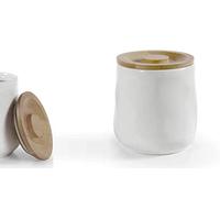 Gicos Barattolo biscottiera Contenitore Zucchero caffè Sale in Ceramica Bianco 12 * 13 cm Tappo in Legno ermetico IPP-780516