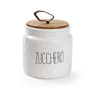 Gicos Barattolo da Cucina in Ceramica Bianca Zucchero con Tappo in Legno 14 cm