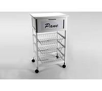GICOS IMPORT EXPORT SRL Carrello da Cucina in Legno Porta Frutta Pane Porta Oggetti 3 cestini 1 cassetto Colore Bianco con Ruote 47 * 37 * 85 cm TDG-797330