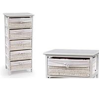 CASSETTIERA LEGNO SLIM SALVASPAZIO 5 CASSETTI BIANCO VIMINI RIVESTITI 904029cm
