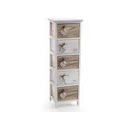 GICOS IMPORT EXPORT SRL Mobile cassettiera in Legno Bianca/Marrone 5 cassetti Decoro Home Cuore 26 * 32 * 98 cm Shabby Chic EDT-793394