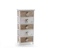 GICOS IMPORT EXPORT SRL Mobile cassettiera in Legno Bianca/Marrone 5 cassetti Decoro Home Cuore 40 * 29 * 90 cm Shabby Chic EDT-793424