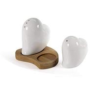 GICOS IMPORT EXPORT SRL Set 2 pz Sale e Pepe Decoro Cuore in Ceramica Bianco Supporto in Legno 10 * 8 * 8 cm XDB-784378