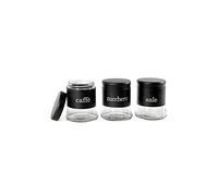SET Barattoli Sale Zucchero Caffè Tris 3 METALLO NERO Vetro 750ML CUCINA 1411cm