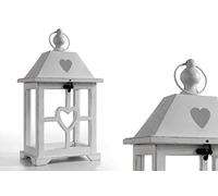 Gicos Lanterna Bianca decoro cuore Shabby Chic Struttura in Legno Composizione Vetro e Latta 15 * 12 * 27 cm 706608