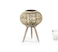 Gicos Lanterna Porta Candela portacandela Tonda con Piedi Struttura in Legno Intreccio bambù Bicchiere in Vetro Colore Naturale Shabby Chic 15 * 36 cm XDH-777974