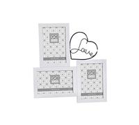 Gicos Porta foto portafoto cornice multiplo 3 posti decoro cuore love in legno casa family 29 * 30 * 1,5 cm colore bianco IMB-824173