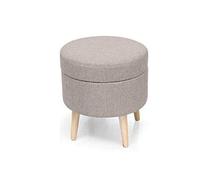 POUF SGABELLO POGGIAPIEDI TONDO MODERNO POUFF PIEDI LEGNO TESSUTO TORTORA 39Ø37